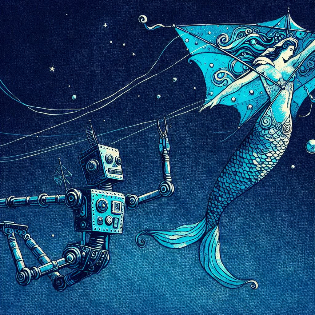 The Robot with His Mermaid Kite Lover